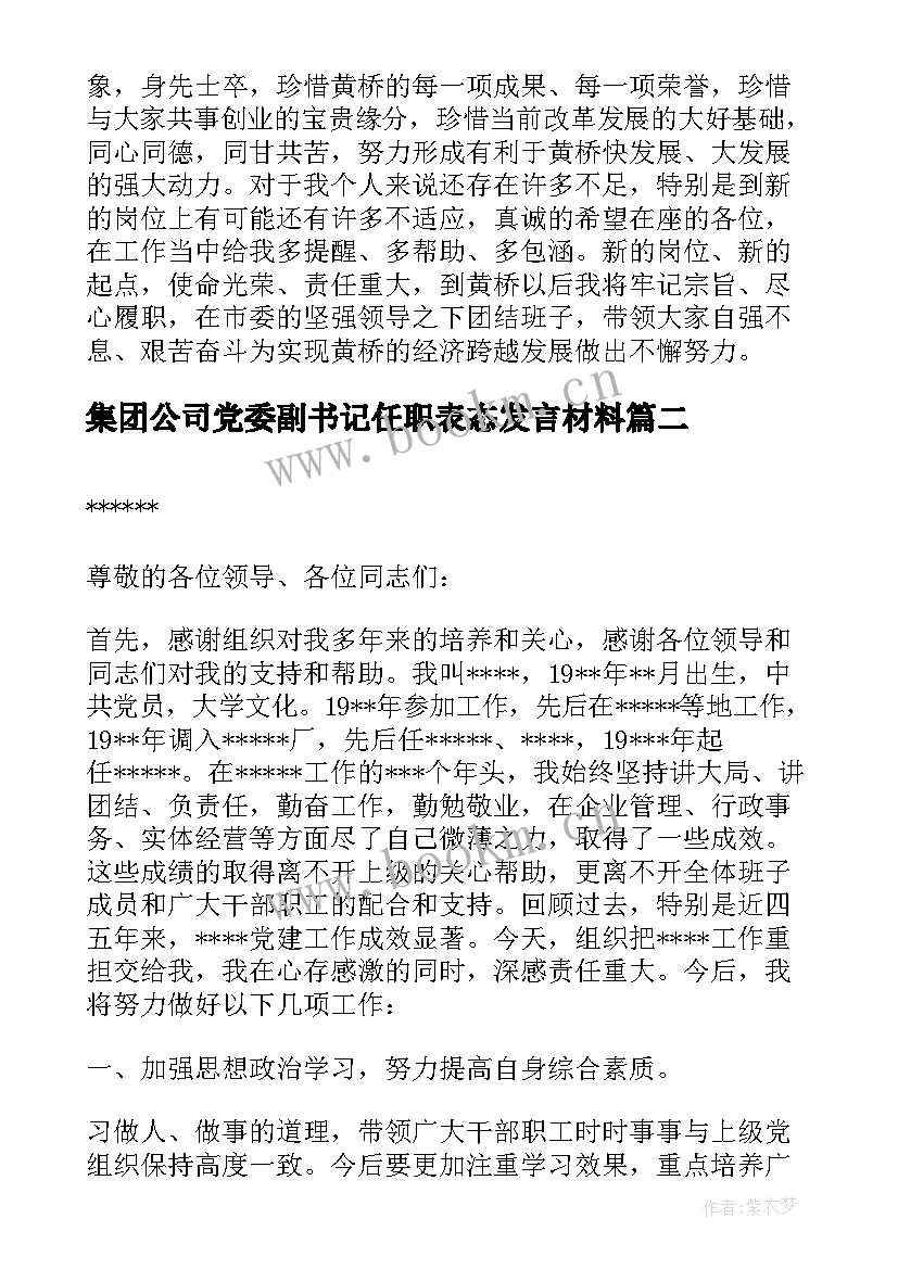 集团公司党委副书记任职表态发言材料(实用5篇)