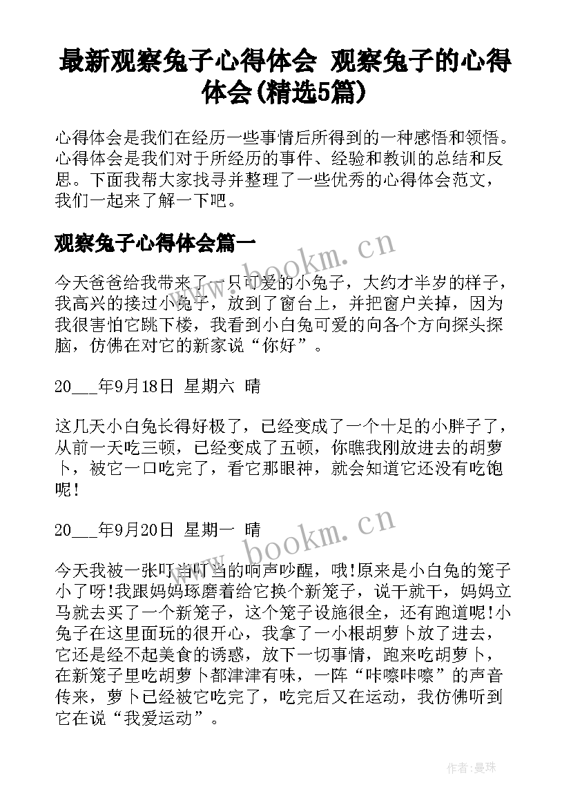 最新观察兔子心得体会 观察兔子的心得体会(精选5篇)