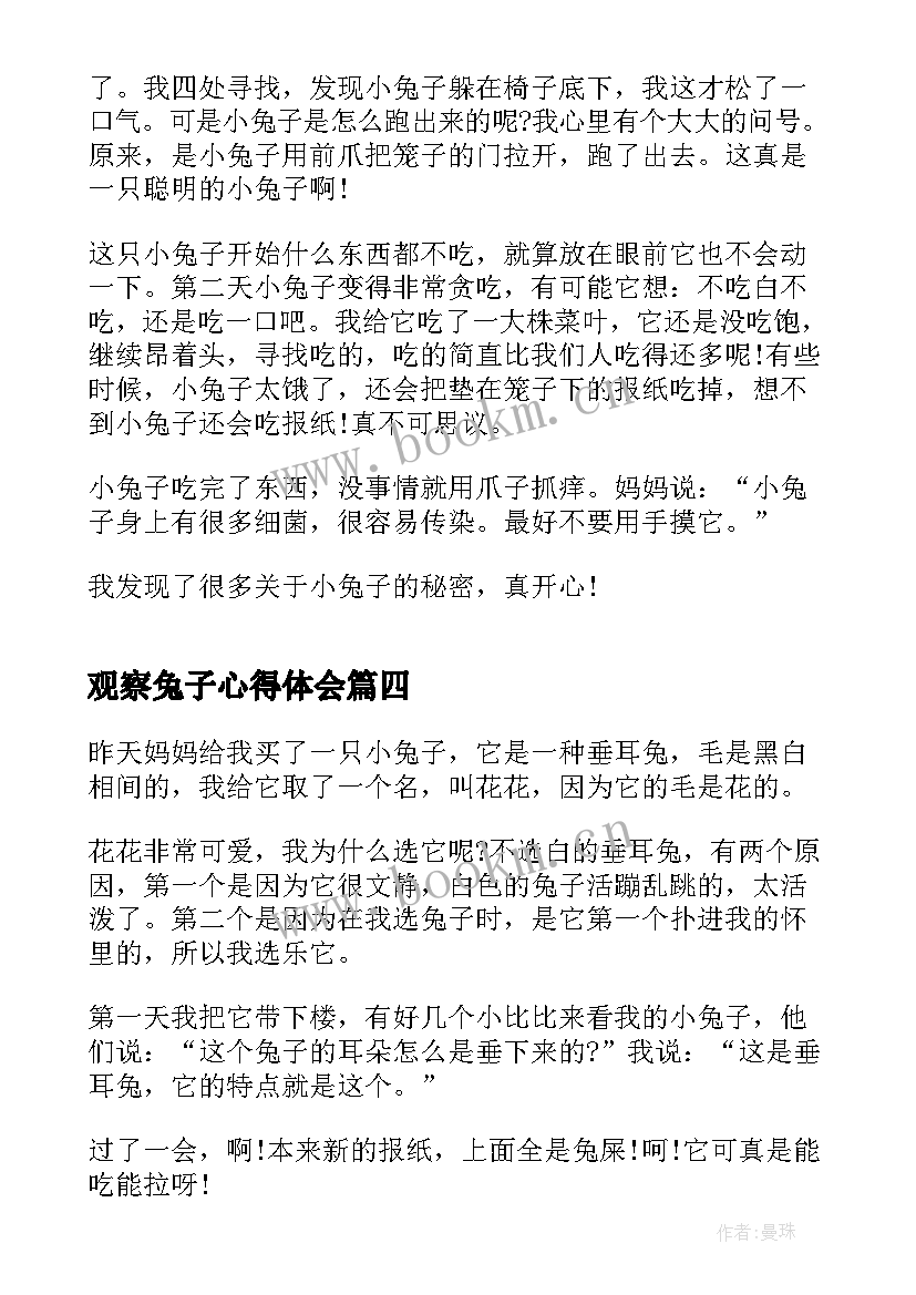 最新观察兔子心得体会 观察兔子的心得体会(精选5篇)