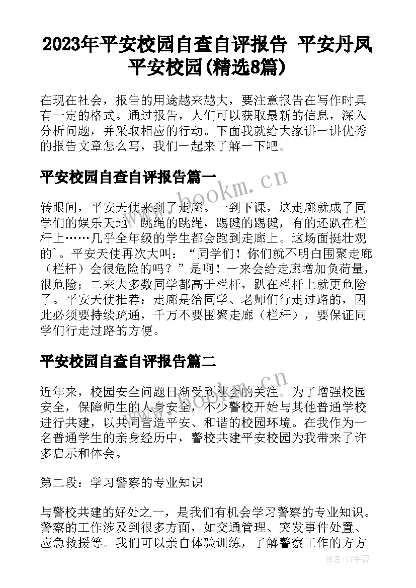 2023年平安校园自查自评报告 平安丹凤平安校园(精选8篇)