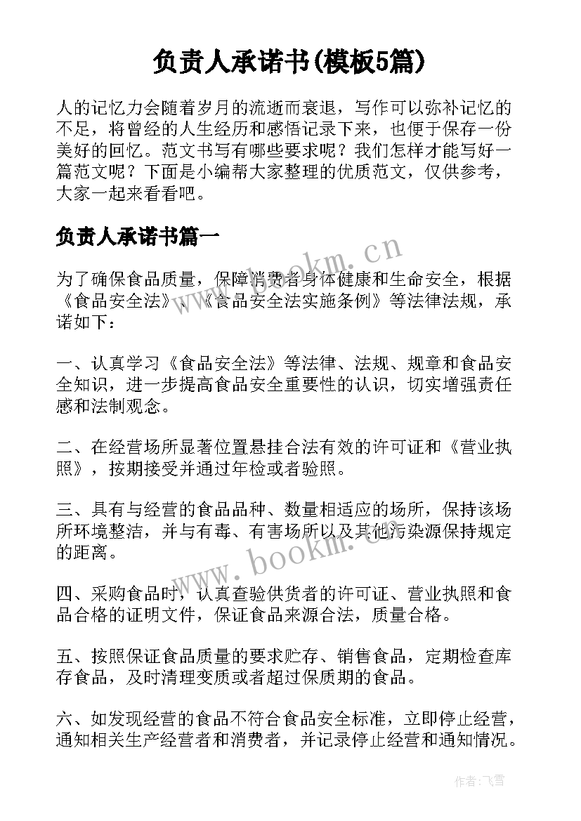 负责人承诺书(模板5篇)