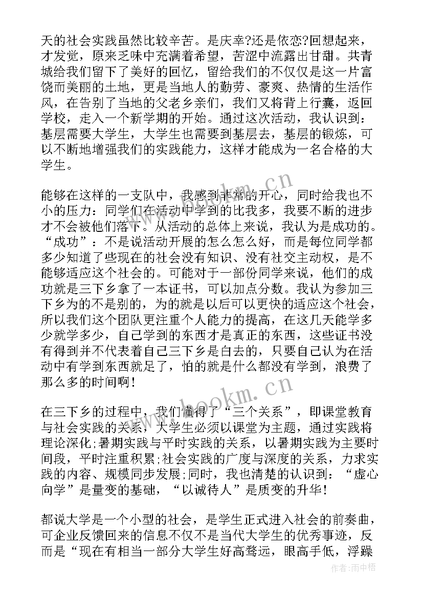 最新大学生思政课实践心得体会 大学生三下乡实践个人总结(优质8篇)