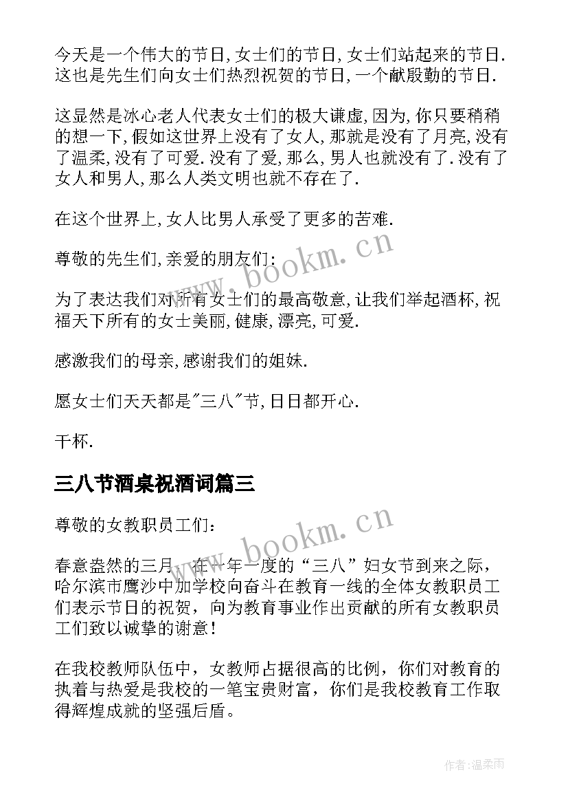 2023年三八节酒桌祝酒词 企业三八节酒宴祝酒词(优质5篇)