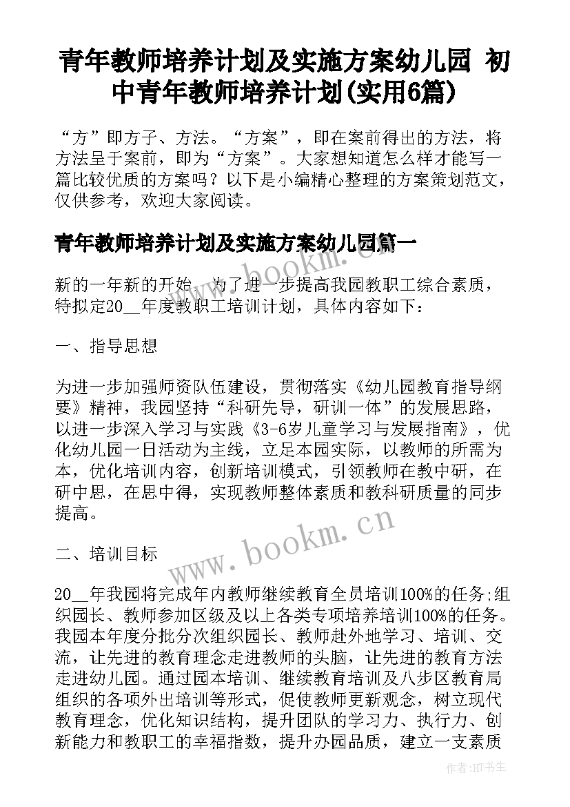 青年教师培养计划及实施方案幼儿园 初中青年教师培养计划(实用6篇)