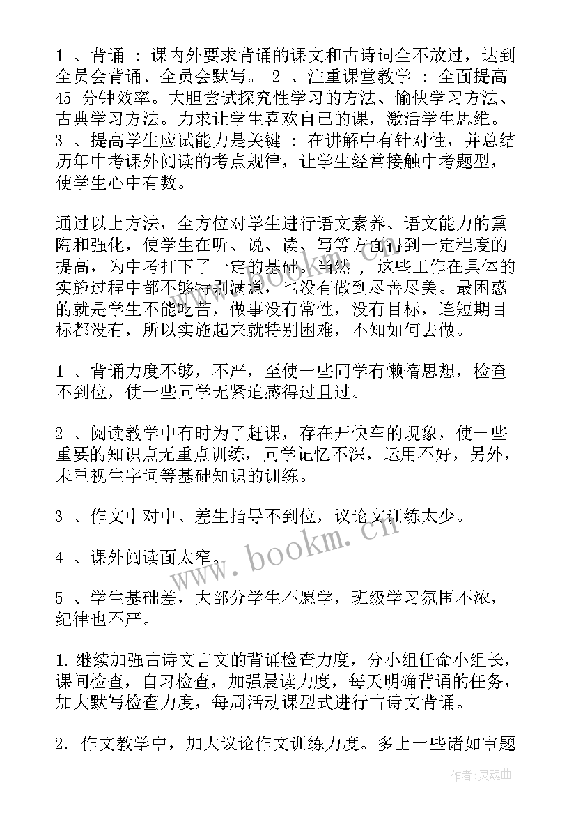 2023年九年级语文教学总结与反思(模板7篇)