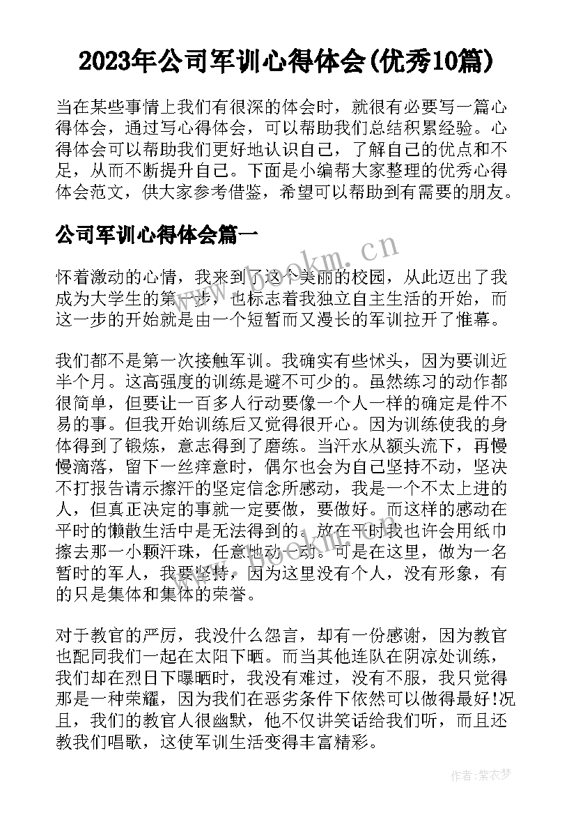 2023年公司军训心得体会(优秀10篇)