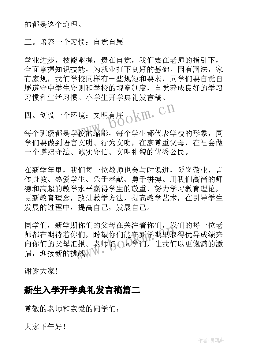 2023年新生入学开学典礼发言稿(优秀5篇)