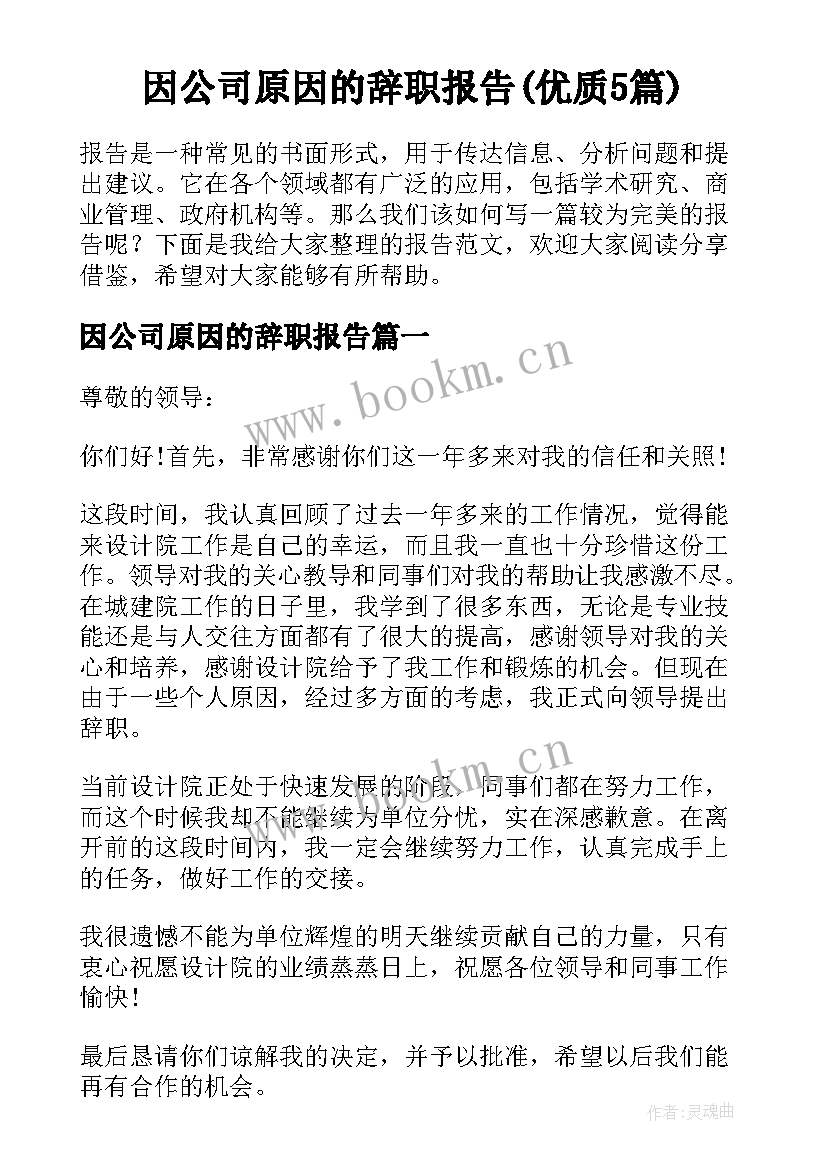 因公司原因的辞职报告(优质5篇)