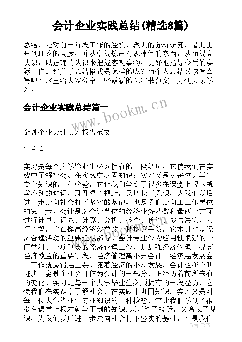 会计企业实践总结(精选8篇)