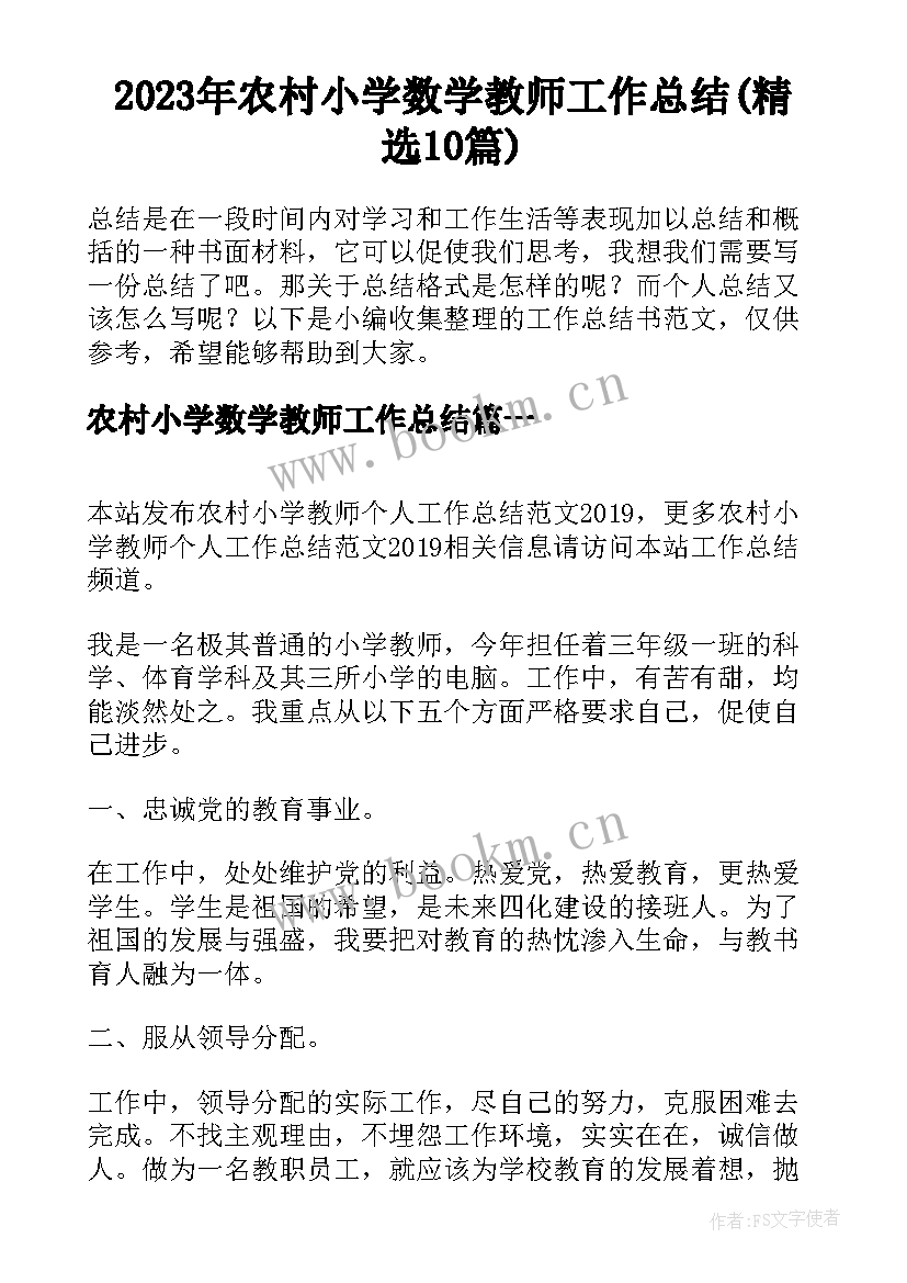 2023年农村小学数学教师工作总结(精选10篇)