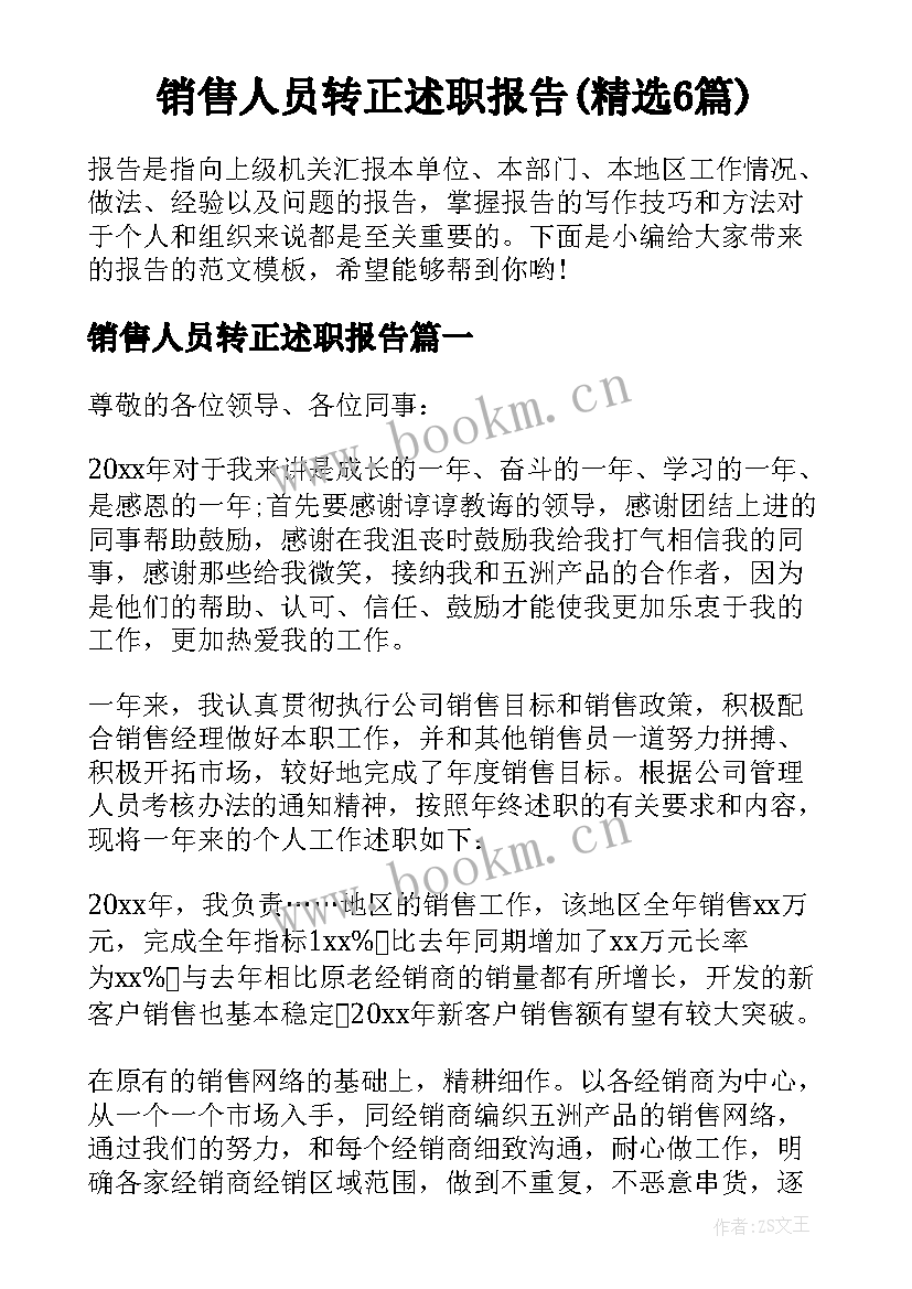 销售人员转正述职报告(精选6篇)