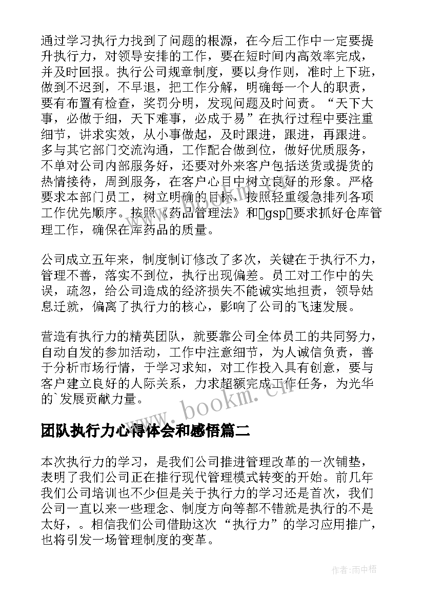 团队执行力心得体会和感悟(精选8篇)