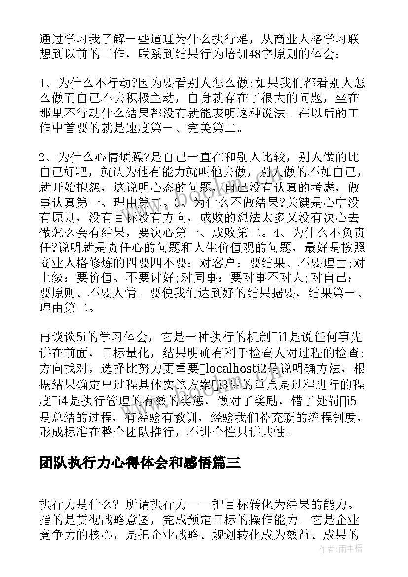 团队执行力心得体会和感悟(精选8篇)