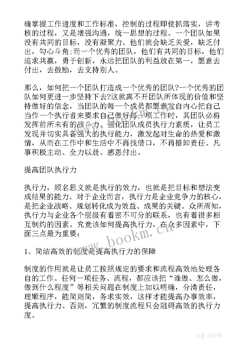 团队执行力心得体会和感悟(精选8篇)