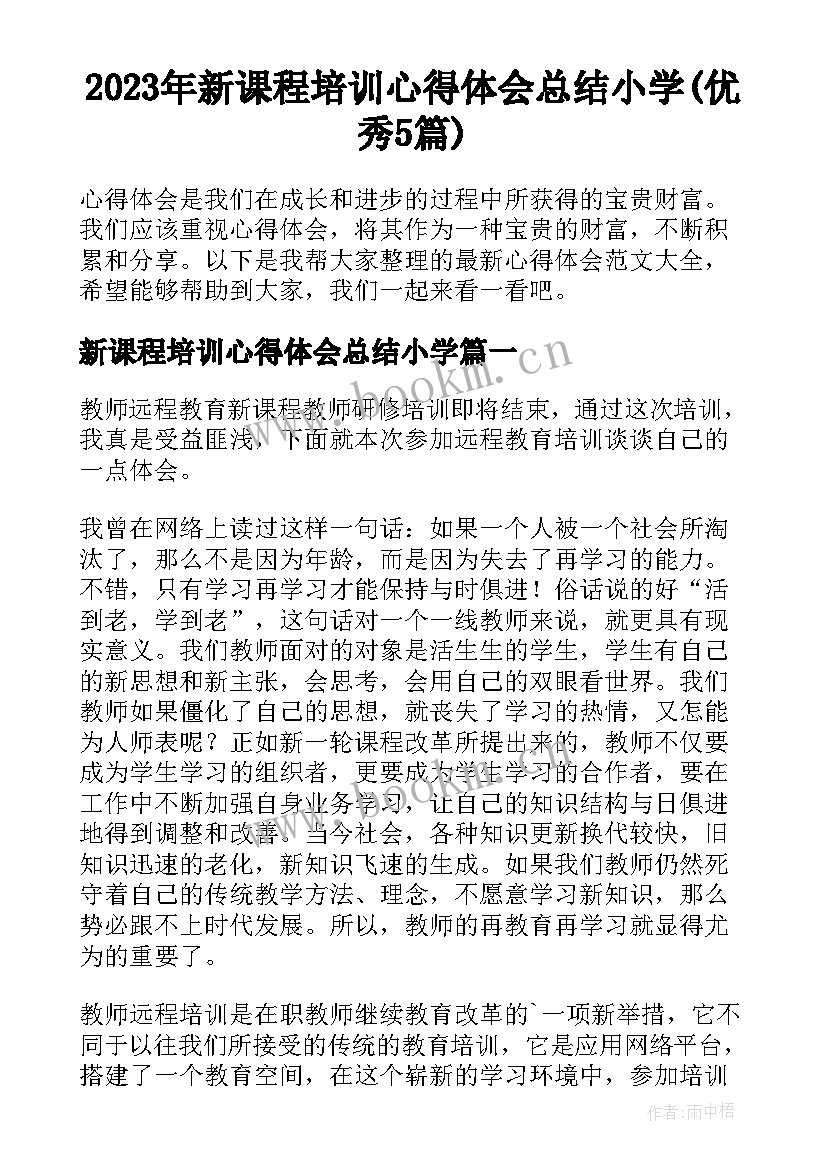 2023年新课程培训心得体会总结小学(优秀5篇)