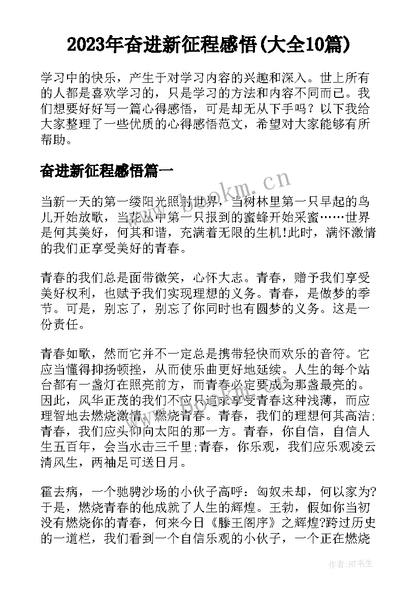 2023年奋进新征程感悟(大全10篇)