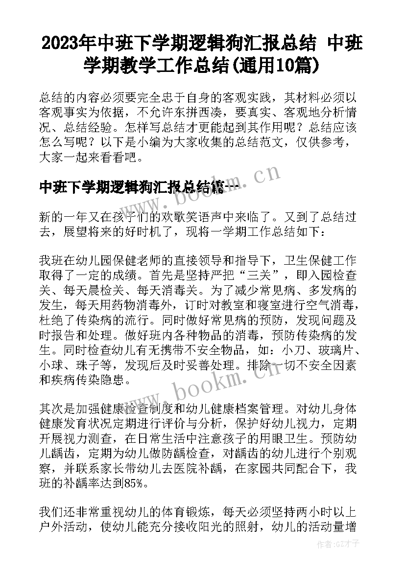 2023年中班下学期逻辑狗汇报总结 中班学期教学工作总结(通用10篇)