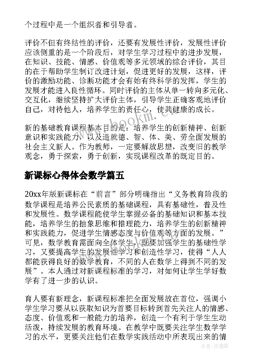 2023年新课标心得体会数学 读版数学新课标的心得体会(模板5篇)