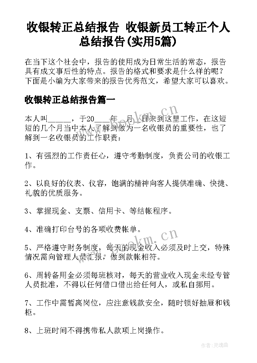 收银转正总结报告 收银新员工转正个人总结报告(实用5篇)