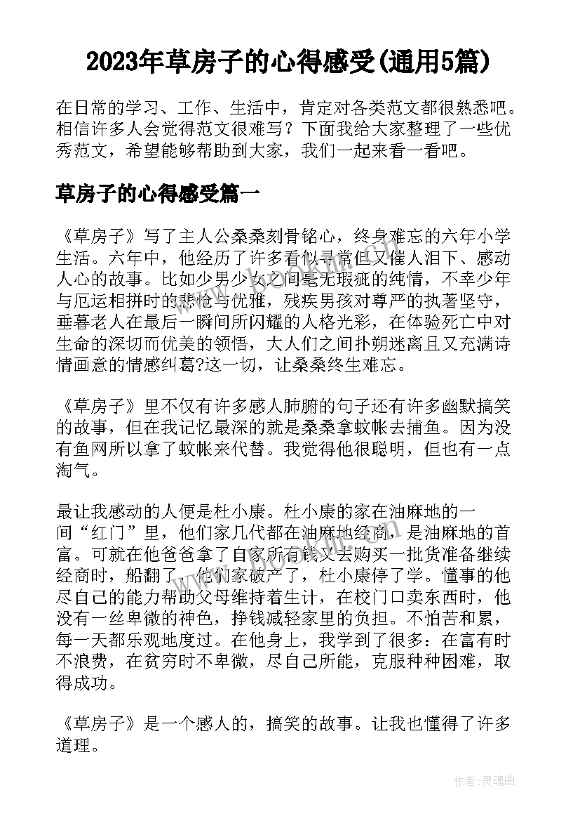 2023年草房子的心得感受(通用5篇)