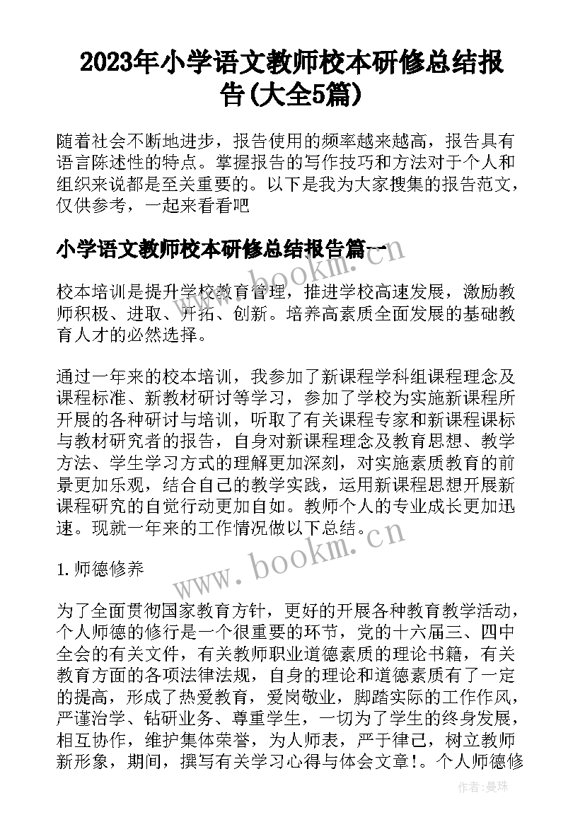 2023年小学语文教师校本研修总结报告(大全5篇)