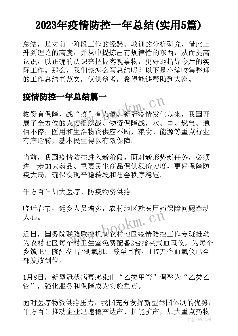 2023年疫情防控一年总结(实用5篇)