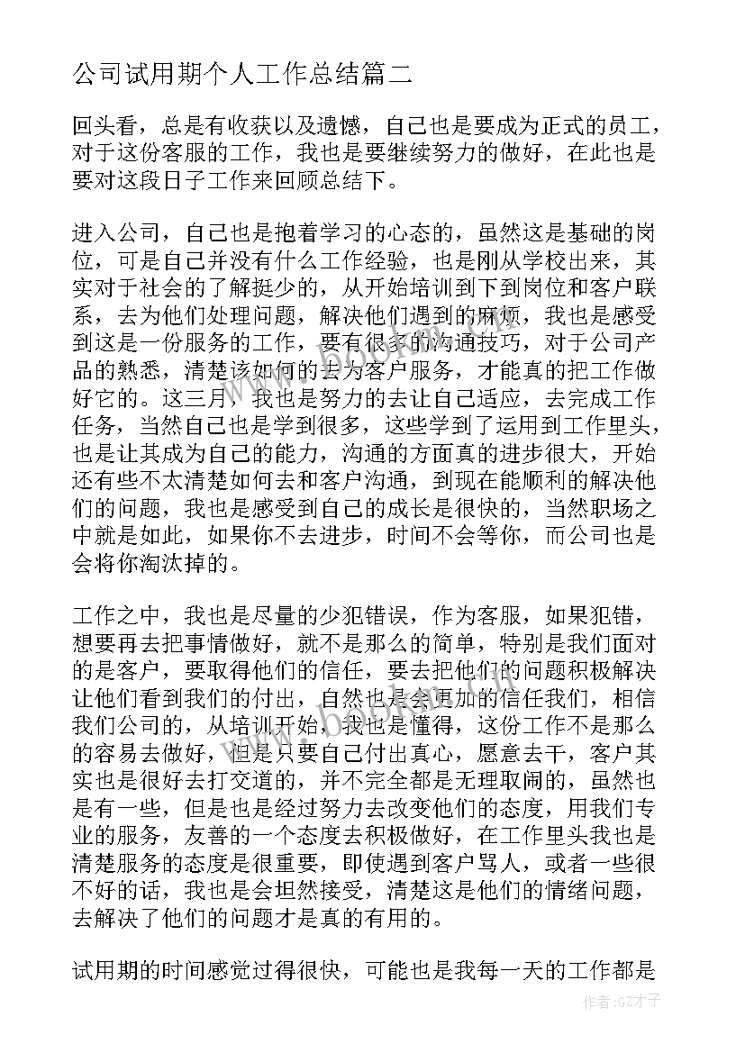 最新公司试用期个人工作总结(模板9篇)