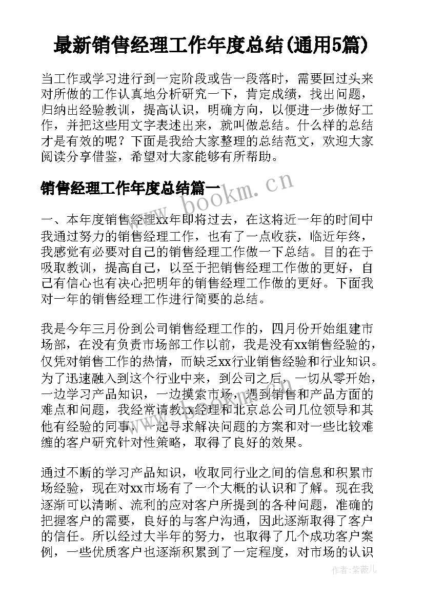 最新销售经理工作年度总结(通用5篇)