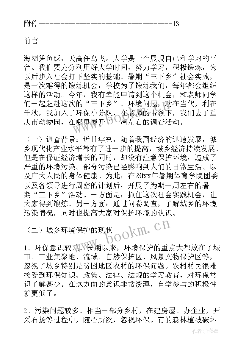 三下乡社会实践调查报告(模板5篇)