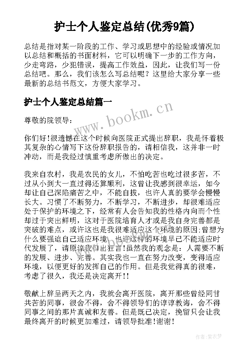 护士个人鉴定总结(优秀9篇)