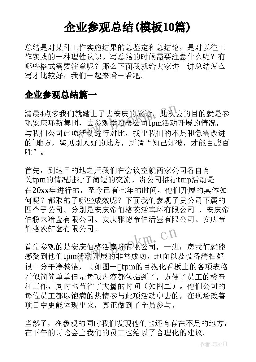 企业参观总结(模板10篇)