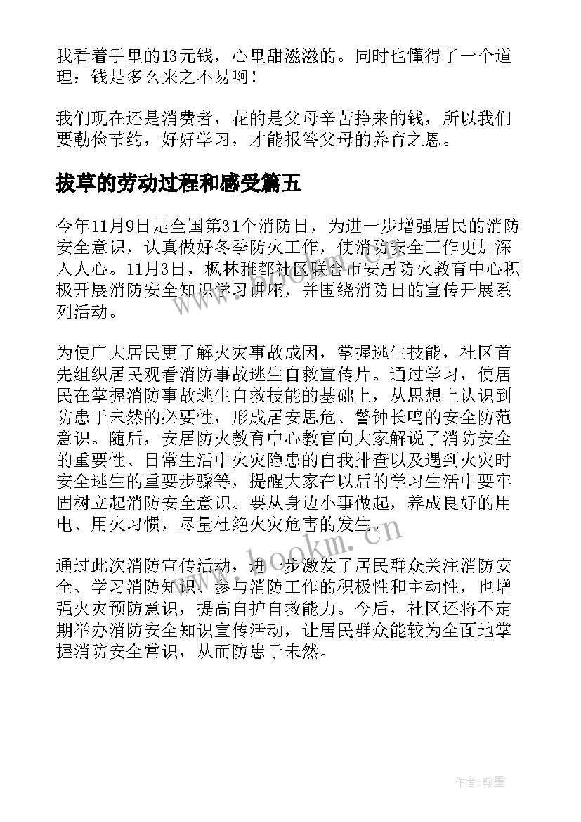 拔草的劳动过程和感受 小学生消防实践活动感悟(精选5篇)