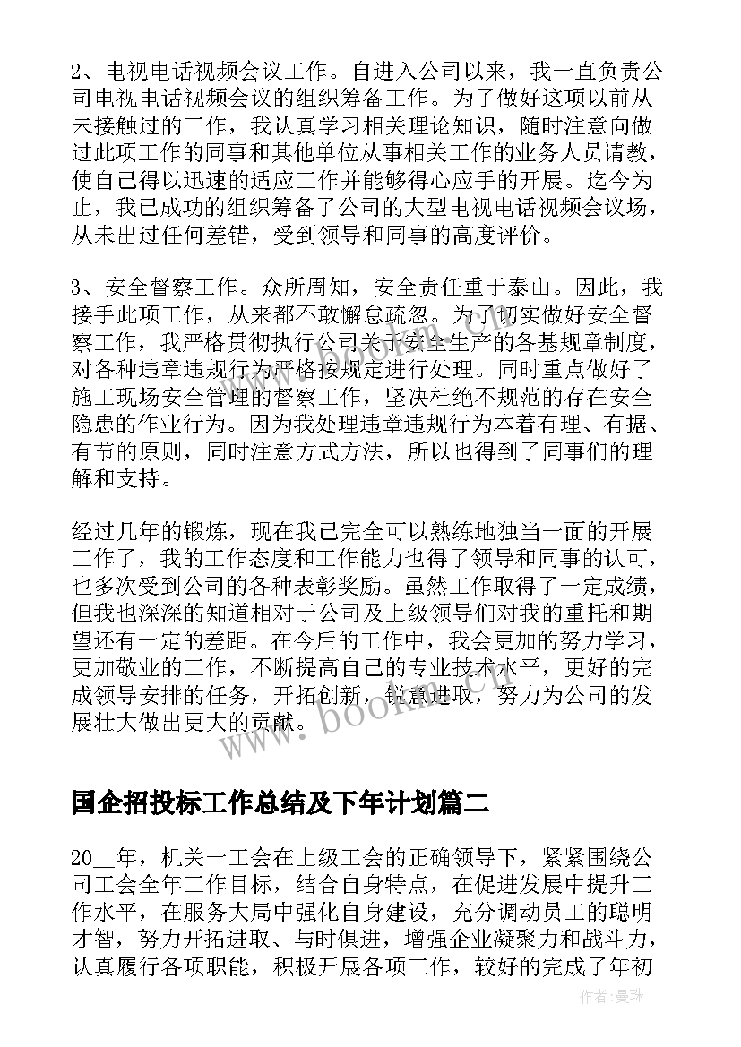 国企招投标工作总结及下年计划(实用5篇)