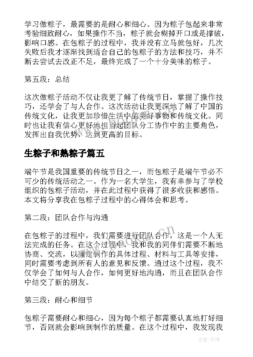 2023年生粽子和熟粽子 做粽子小学生心得体会(汇总5篇)