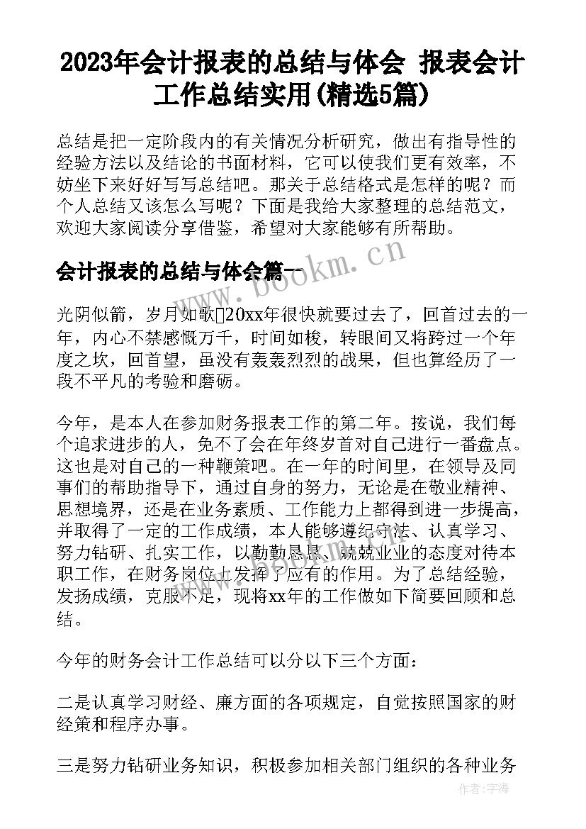 2023年会计报表的总结与体会 报表会计工作总结实用(精选5篇)