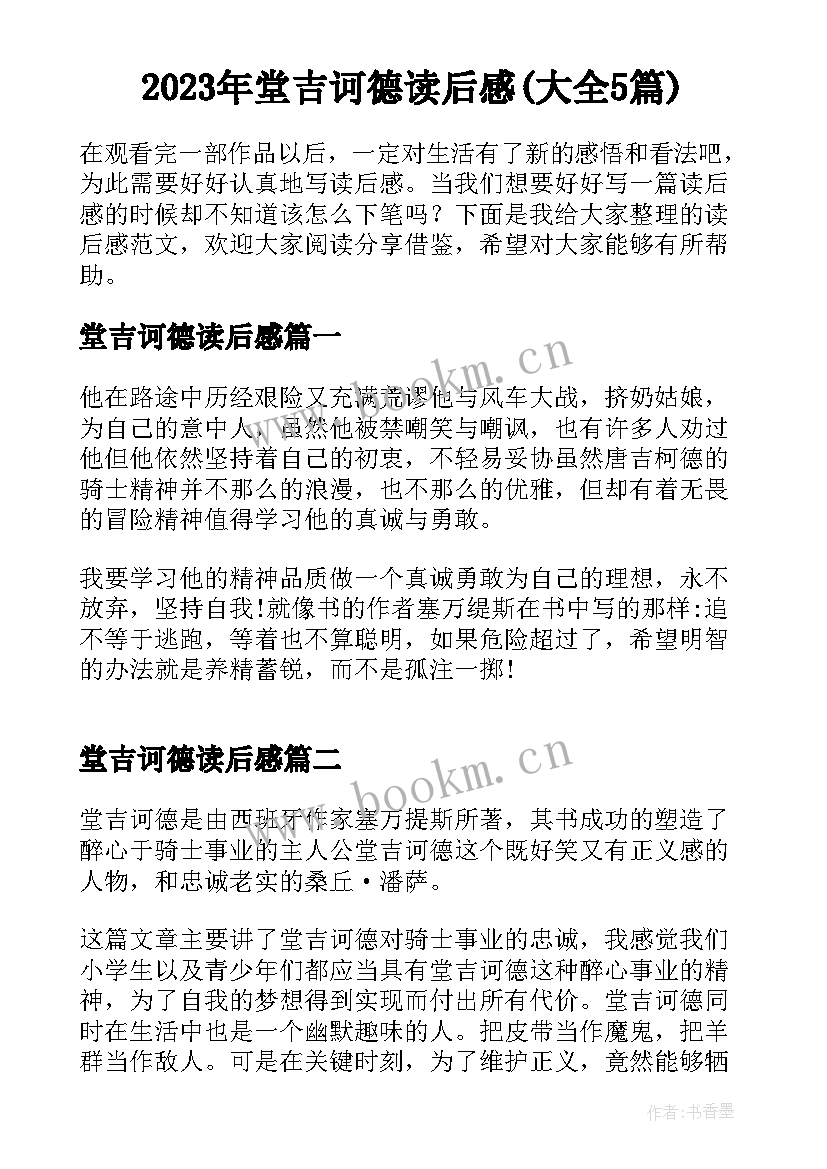 2023年堂吉诃德读后感(大全5篇)