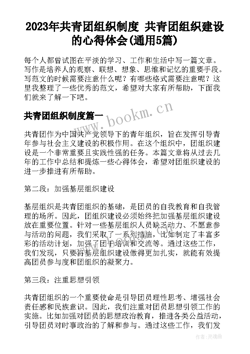 2023年共青团组织制度 共青团组织建设的心得体会(通用5篇)