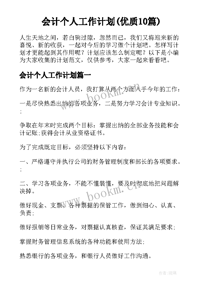 会计个人工作计划(优质10篇)