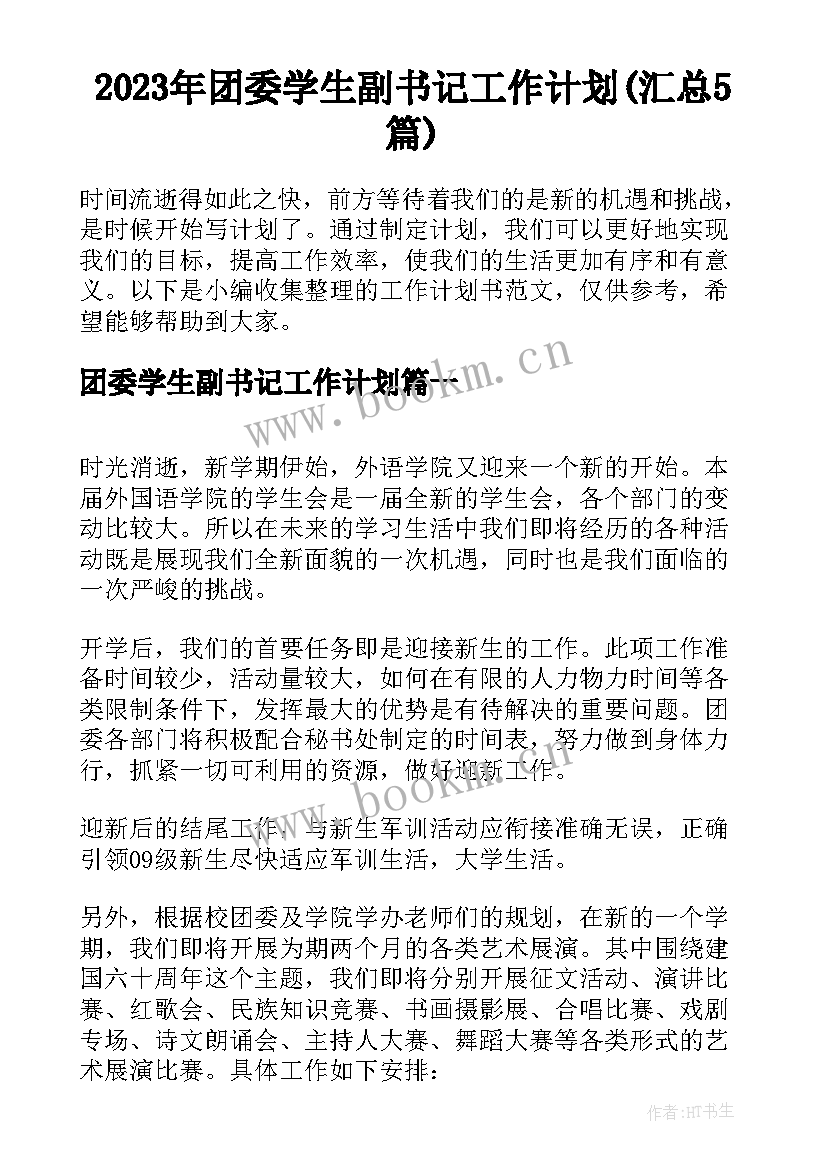 2023年团委学生副书记工作计划(汇总5篇)