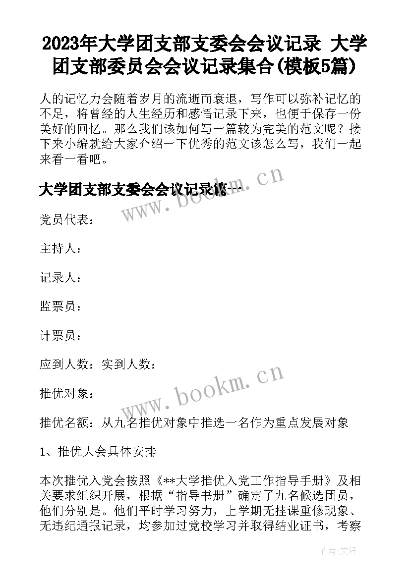 2023年大学团支部支委会会议记录 大学团支部委员会会议记录集合(模板5篇)