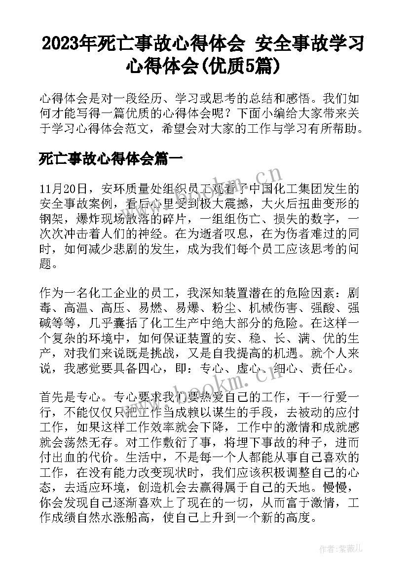 2023年死亡事故心得体会 安全事故学习心得体会(优质5篇)