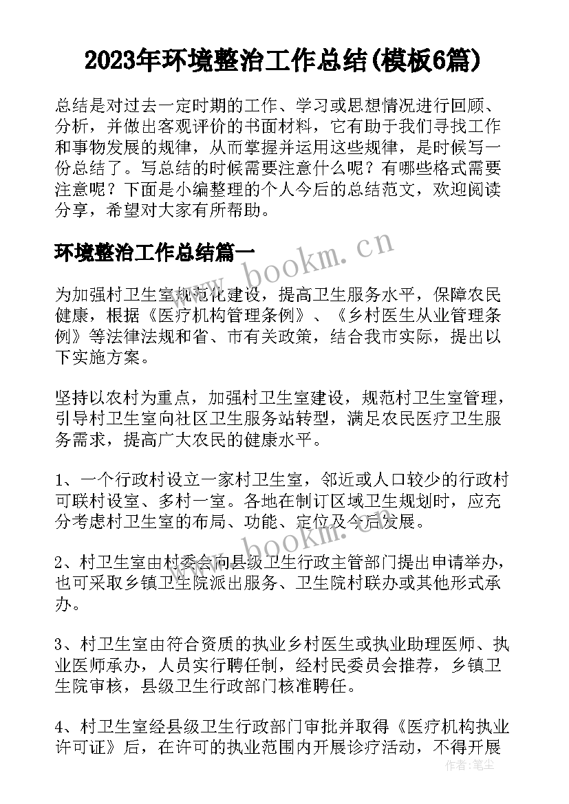 2023年环境整治工作总结(模板6篇)