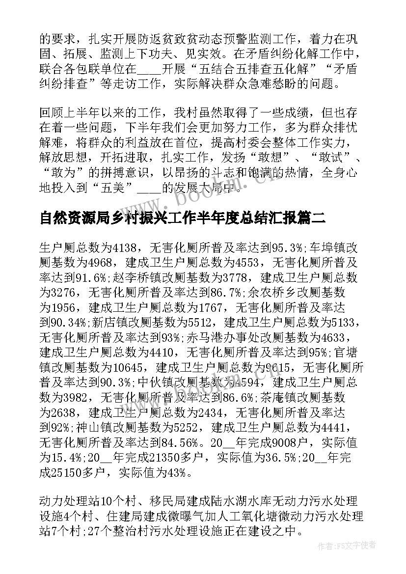 最新自然资源局乡村振兴工作半年度总结汇报(精选5篇)