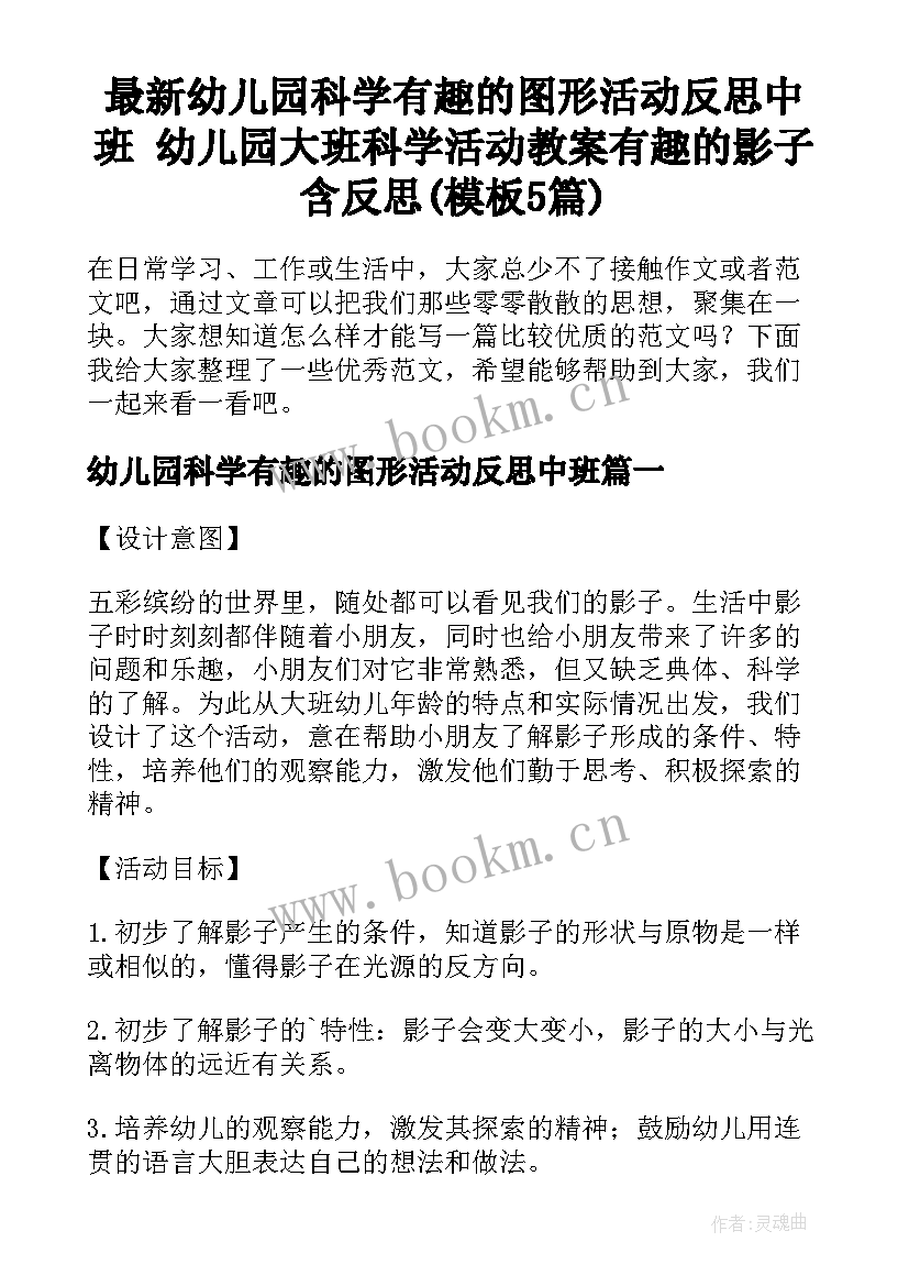 最新幼儿园科学有趣的图形活动反思中班 幼儿园大班科学活动教案有趣的影子含反思(模板5篇)