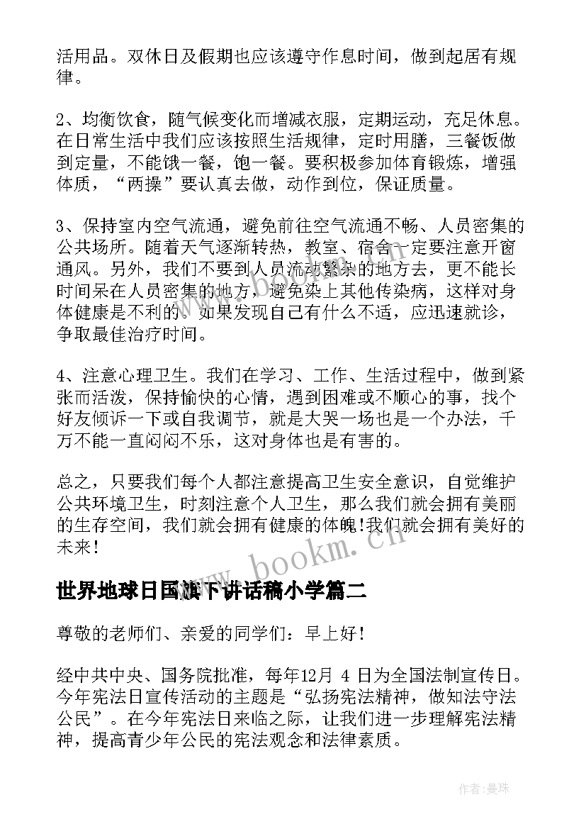 2023年世界地球日国旗下讲话稿小学(模板7篇)