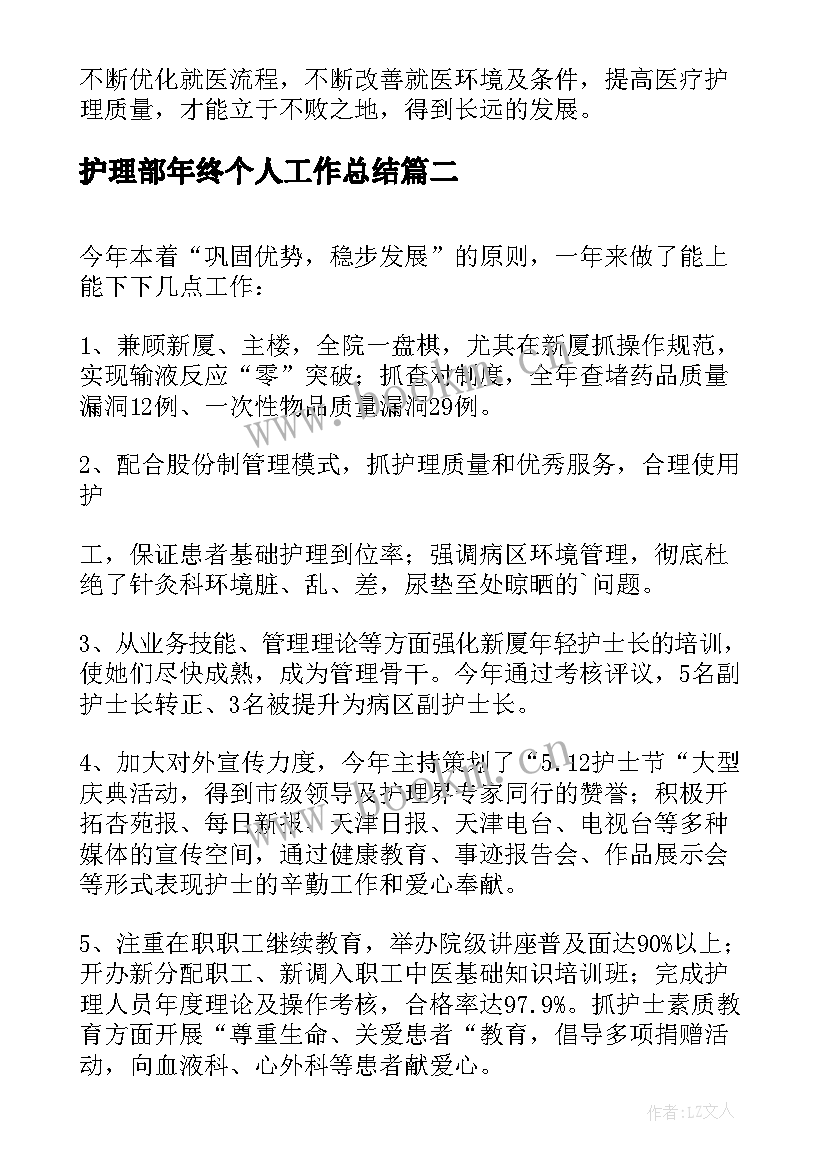 护理部年终个人工作总结 医院护理部个人年终工作总结(优秀5篇)