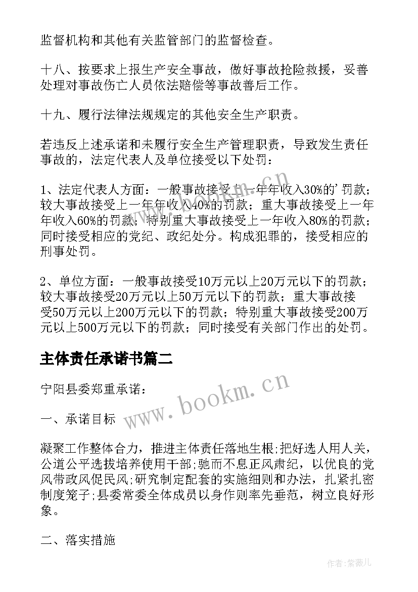 2023年主体责任承诺书 两项主体责任承诺书(模板10篇)