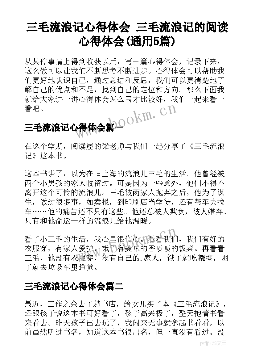 三毛流浪记心得体会 三毛流浪记的阅读心得体会(通用5篇)