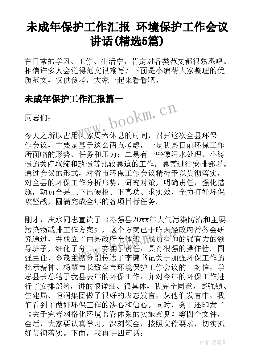 未成年保护工作汇报 环境保护工作会议讲话(精选5篇)