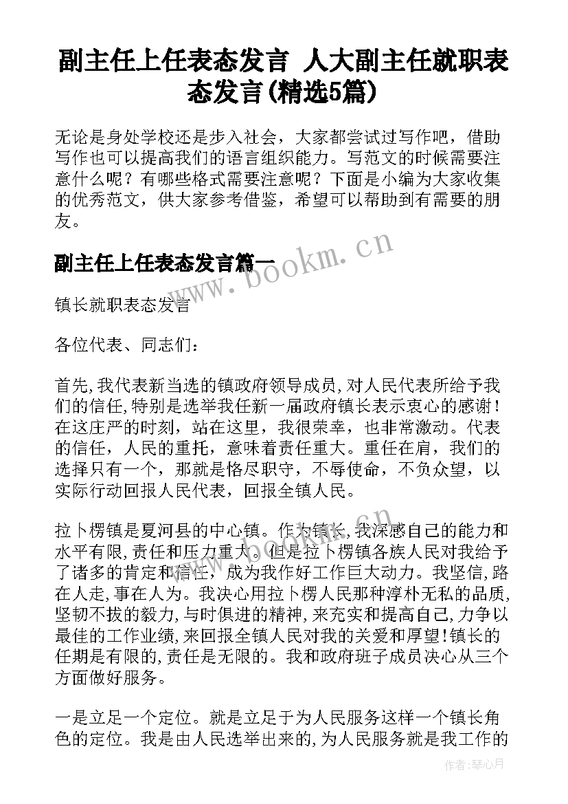 副主任上任表态发言 人大副主任就职表态发言(精选5篇)